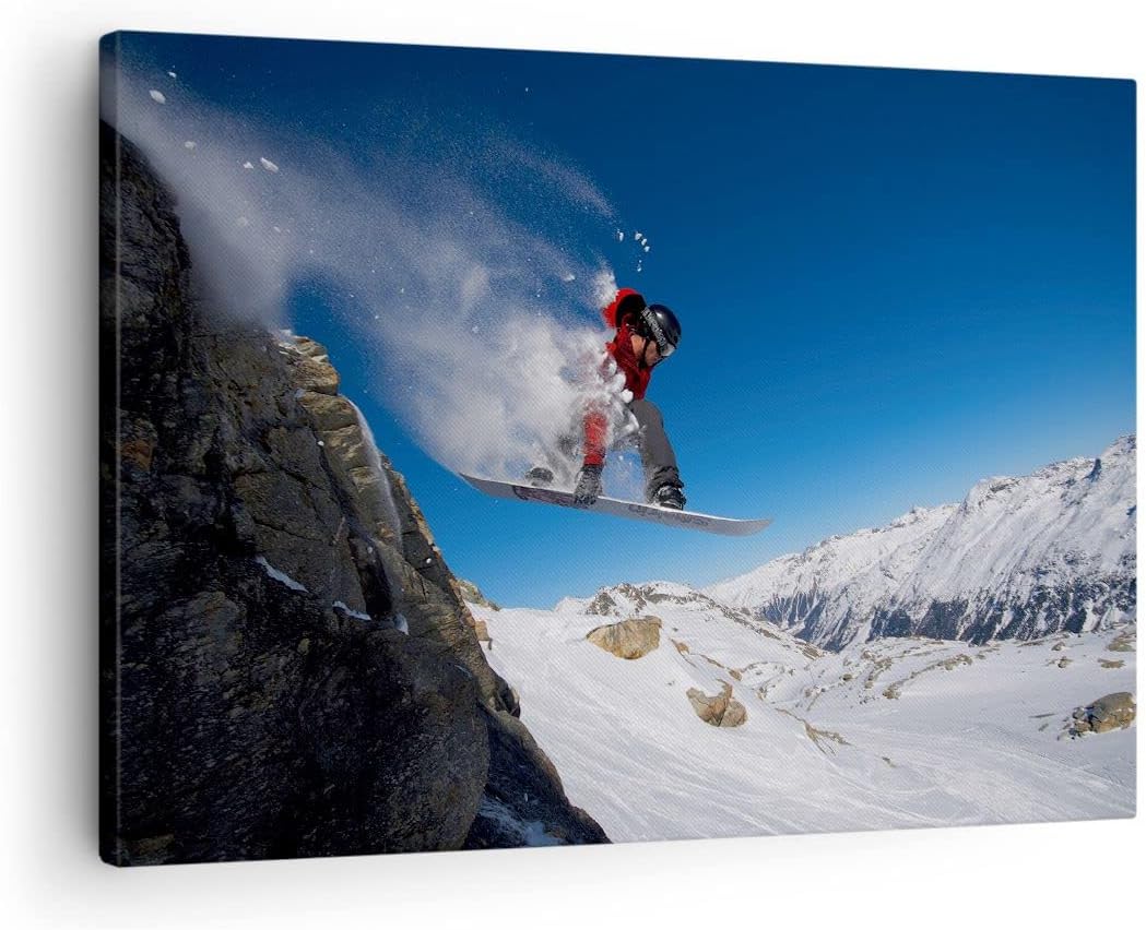 Bilder auf Leinwand Snowboard Winter Berg Gipfel Leinwandbild 70x50cm Wandbilder Dekoration Wohnzimm