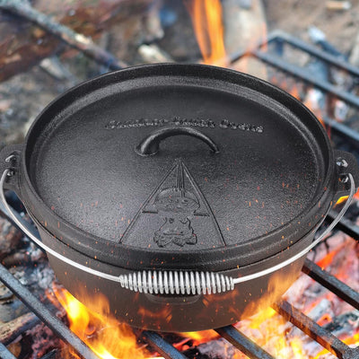 Dutch Oven Set 5.8 Liter, BBQ Feuertopf Schmortopf, Dickem Gusseisen Kochtopf, Dutch-Oven ohne Beine