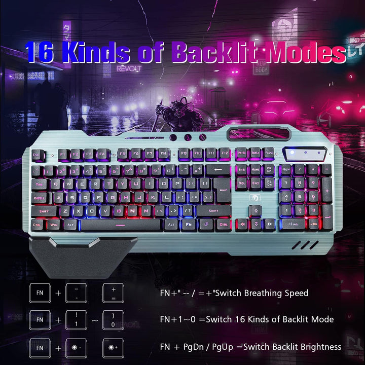 Gaming-Tastatur und Maus-Kombination, graue Metalllegierung,16 LEDs RGB-Hintergrundbeleuchtung, kabe