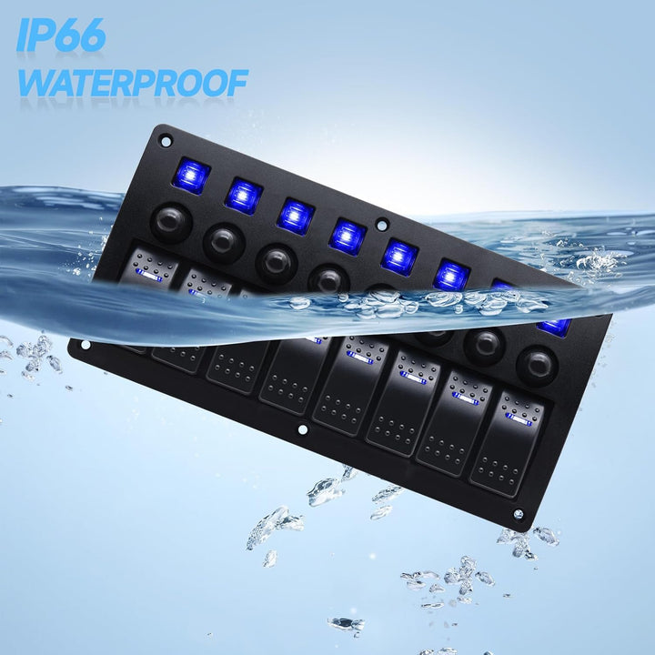 Geloo 8 Gang Marine Schalter Panel Wasserdichte Toggle Rocker Switch Panel 12V /24V Leistungsschalte