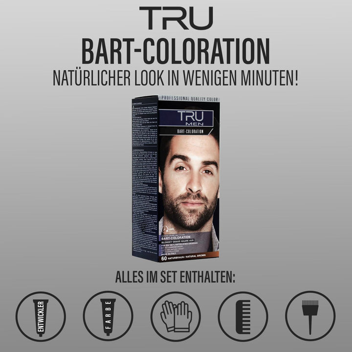 TRU Men Bart-Coloration Färbemittel, 30ml (60 - Naturbraun) 3er Pack – Perfekte Abdeckung grauer Haa