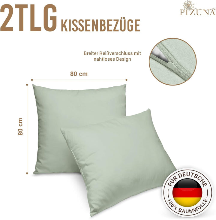 Pizuna Luxuriöser Soft-Satin 2er Pack Kissenbezug 80x80 cm Meeresschaum, 800 Fadenzahl Baumwolle Qua