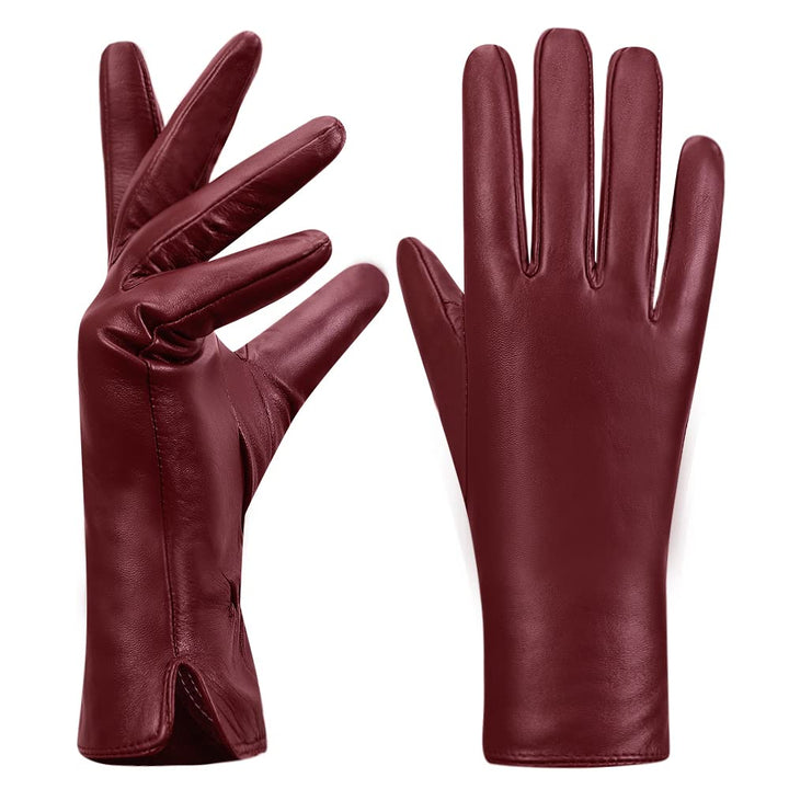 MGGMOKAY Damen Lederhandschuhe Kaschmir gefüttert, S Weinrot(thouchscreen)