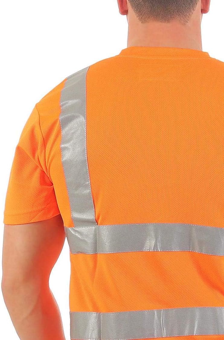 Herren Warnschutz T-Shirt in Neon Gelb/Orange Hohe Sichtbarkeit durch Reflexstreifen EN ISO 20471 Kl
