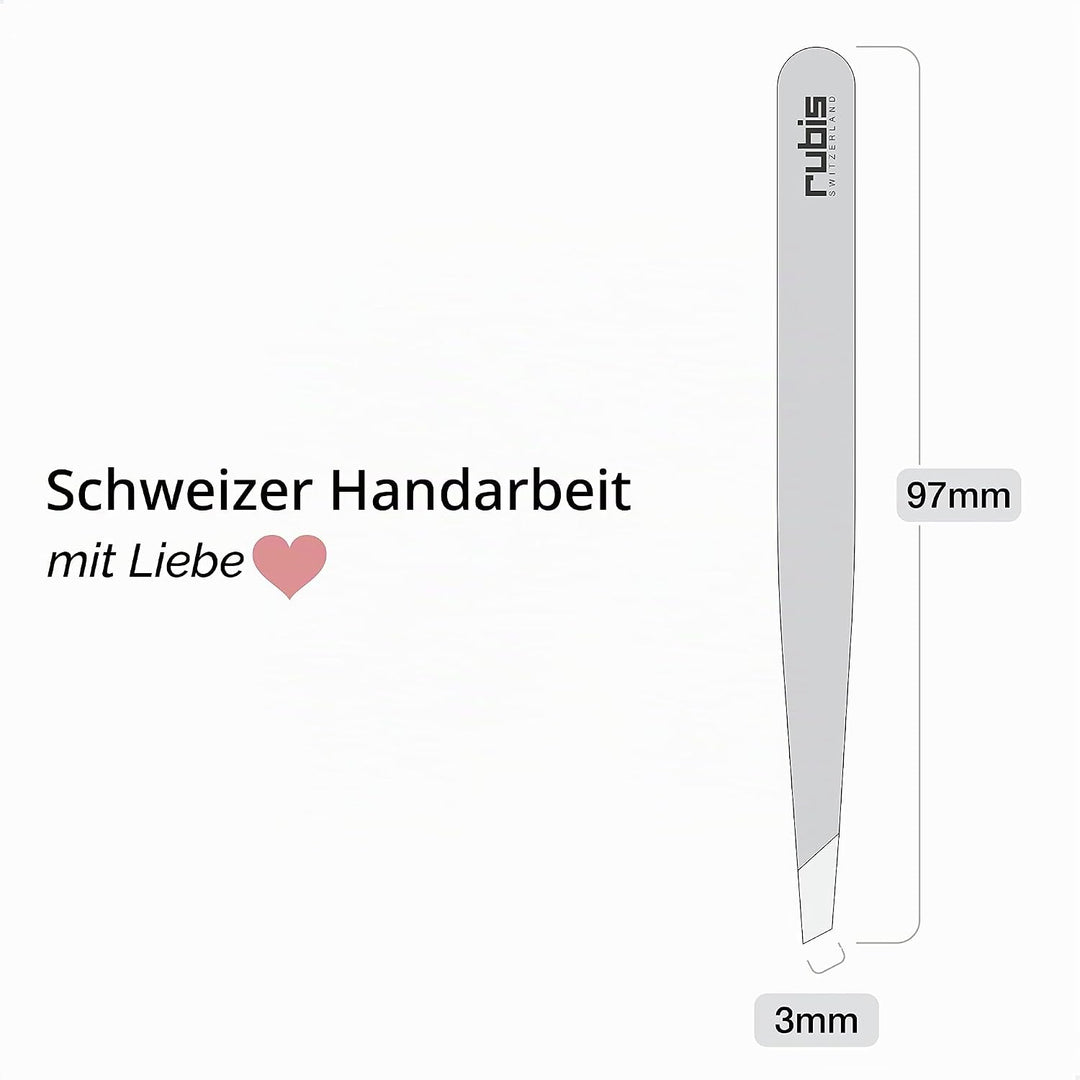 Rubis Pinzette Schwarz - schräg, fein und spitz - Pinzette zum Augenbrauen zupfen - schräge Spitze z