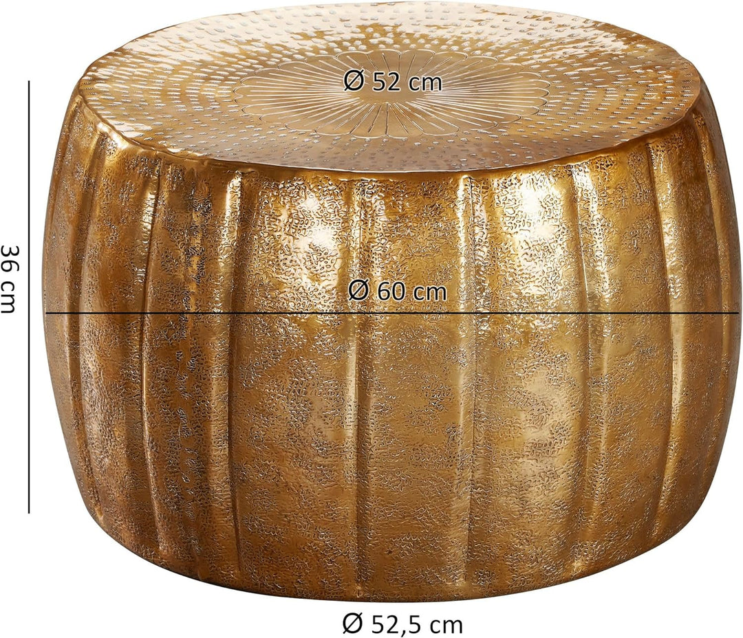 FineBuy Couchtisch 60 x 60 x 36 cm Aluminium Beistelltisch orientalisch rund, Flacher Sofatisch Meta