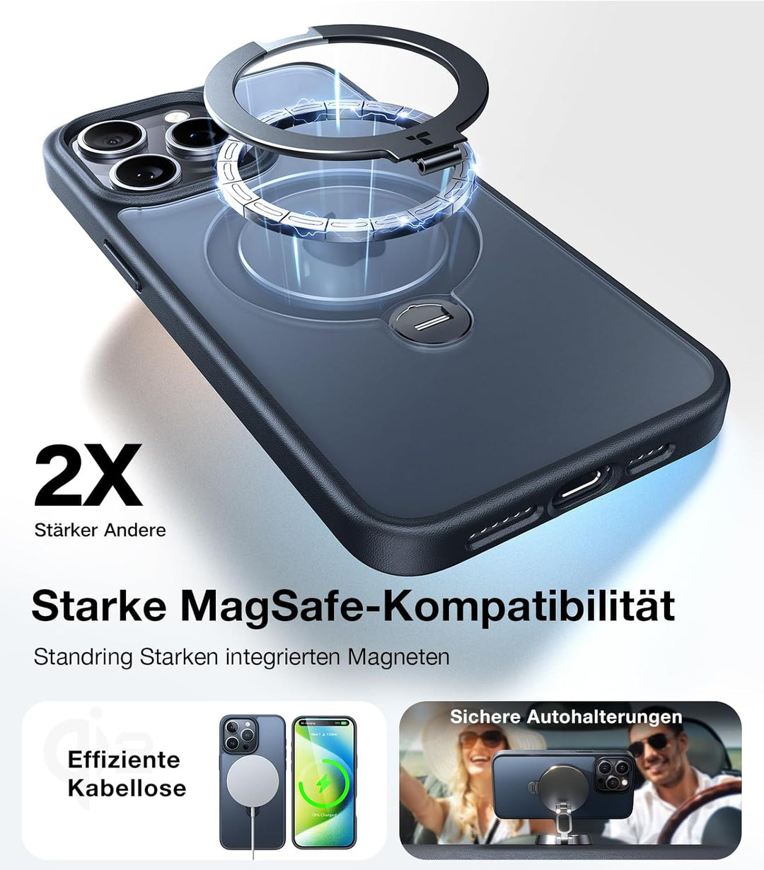 TORRAS 360° Ostand Spin für iPhone 15 Pro Hülle (Magnetischer Robust Standring) Militärschutz, Matt