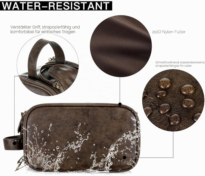 Elviros Kulturbeutel Herren, Geschenke für Männer, PU-Leder Wasserdicht Reise Grosse Öffnung Kulturb