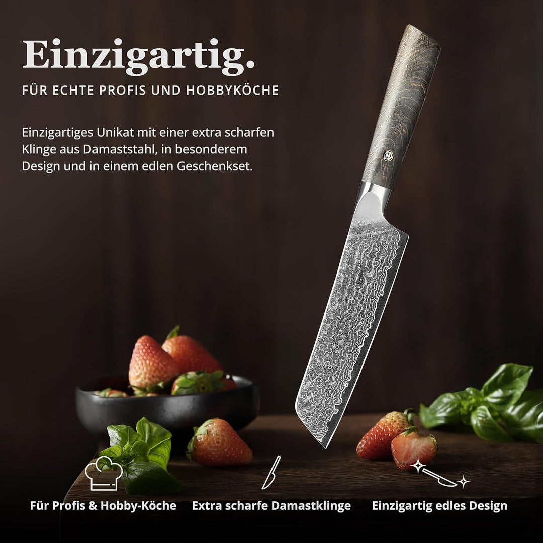zayiko Professional Series – Premium Allzweckmesser 12 cm Klinge, 67 Lagen echtem Damaststahl, Ahorn