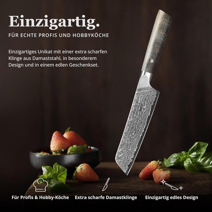 zayiko Professional Series – Premium Allzweckmesser 12 cm Klinge, 67 Lagen echtem Damaststahl, Ahorn