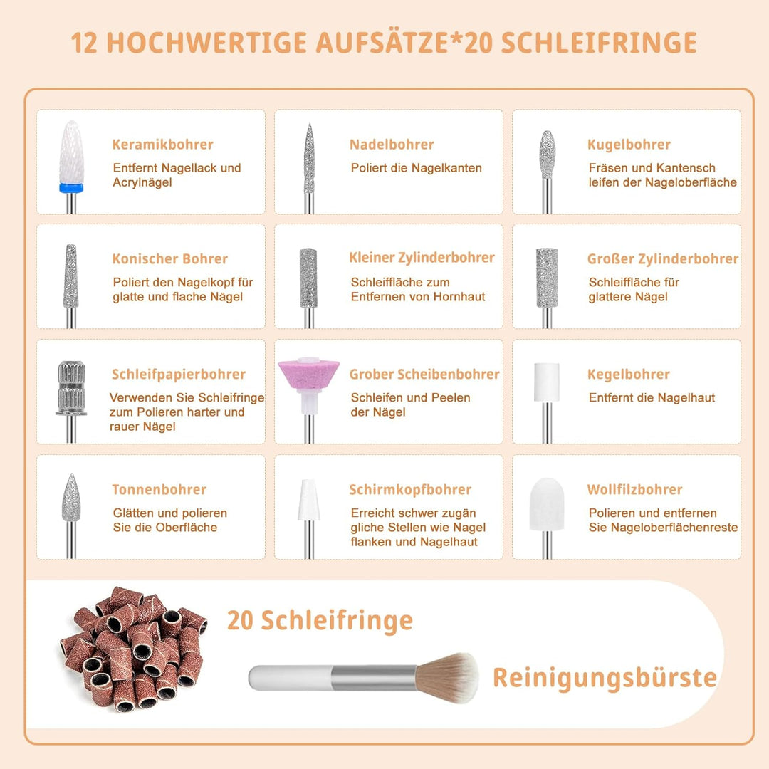 Professionelle Elektrische Nagelfeile 45000U/M für Gelnägel und Acrylnägel mit LCD-Display, Bit-Lock