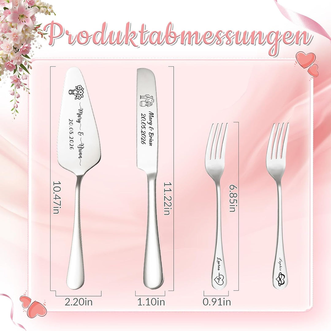 WBW Personalisiertes Tortenmesser- & Heberset, individuell graviert, ideal für Hochzeiten, Verlobung