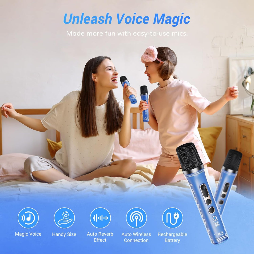 TONOR Mini-Karaoke-Maschine mit zwei kabellosen Mikrofonen, tragbarer Bluetooth-Karaoke-Lautsprecher