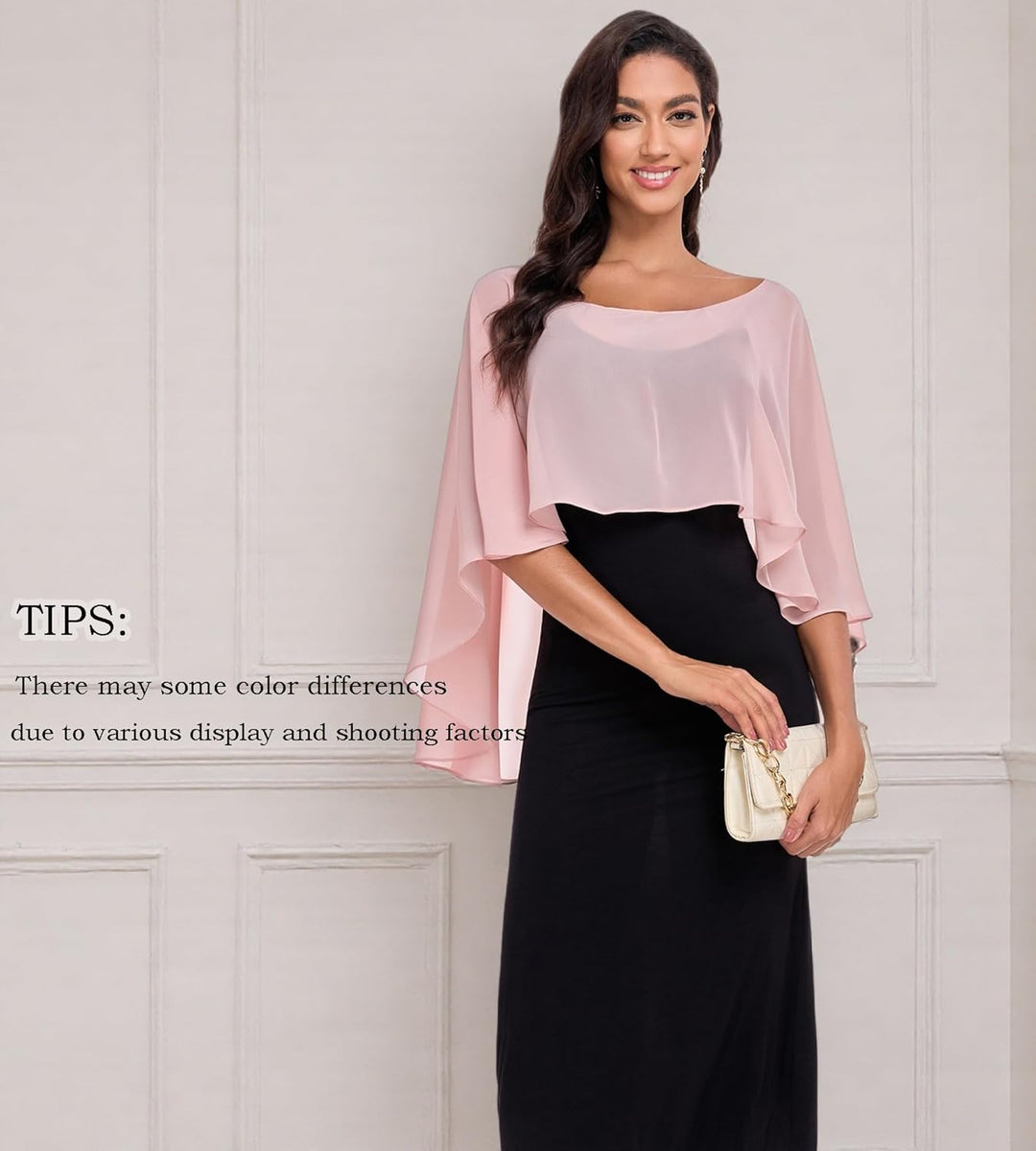 Chiffon Wrap Shawls Capes for Evening Dresses Wedding Bridal Bolero Shawl Wraps for Women Blush, Blu