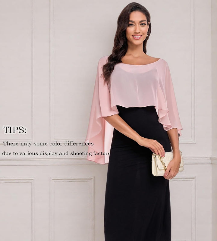 Chiffon Wrap Shawls Capes for Evening Dresses Wedding Bridal Bolero Shawl Wraps for Women Blush, Blu