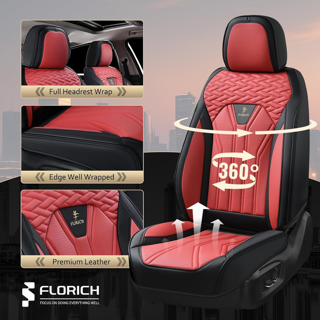 FLORICH Autositzbezüge Kunstleder, Vorder- und Rücksitzbezüge, 5 Stück, komplettes Set, universell p