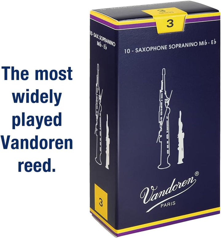 Vandoren SR233 Traditionell Sopranino-Saxophonblätter, 10 Einheiten, Stärke 3, Stärke 3