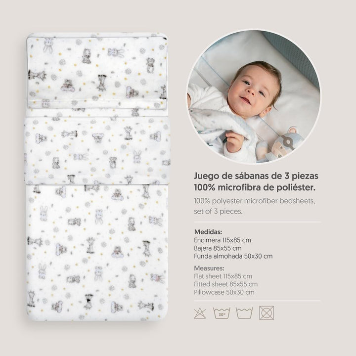 Interbaby Bettwäsche-Set für Kinderbett, 50 x 80 cm, 100% Polyester, warm, inklusive Spannbettlaken,