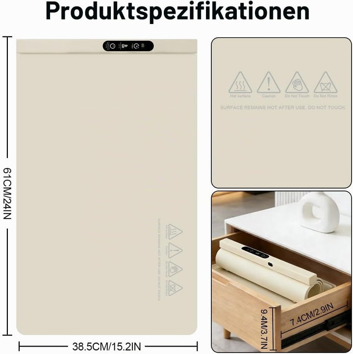 Vicloon Warmhalteplatte für Speisen, Silikon Speisenwärmer, 6 Temperatur und 6 Timer-Einstellungen,