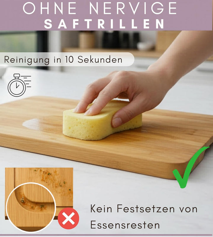 Bambus Schneidebrett aus Holz - 3er Set- Natürlich- ohne Lack | Antibakteriell | 38x25 / 30x20/ 22x1