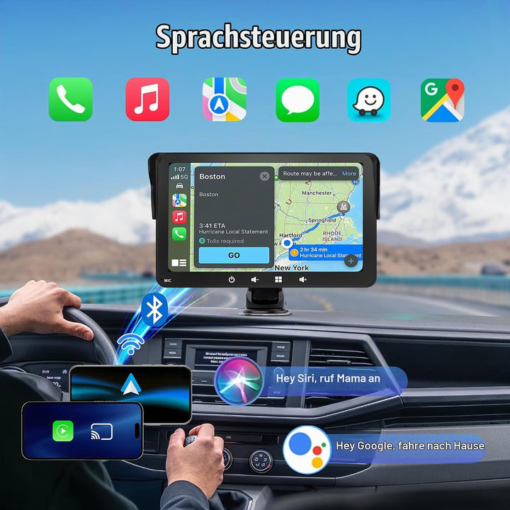 7 Zoll Wireless CarPlay &amp; Android Auto Display mit Sonnenblende 7 inch screen + sun visor, 7 inch sc
