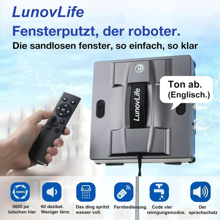 Fensterputzroboter 5600Pa mit 6-Düsen Sprühsystem, Fenstersauger für rahmenlose Fenster, App & Fernb