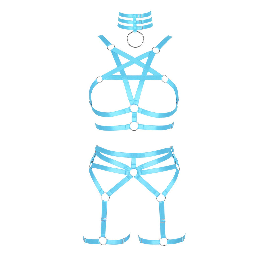 Damen Body Harness Pentagramm BH Set Punk Strumpfband Bein Taille Tanz Elastic Gothic Carnival Zubeh
