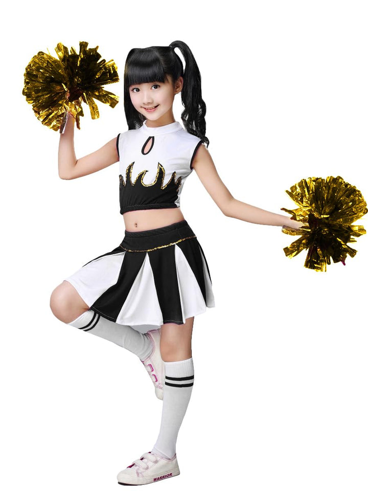 LOLANTA Mädchen Cheerleader Kostüm Schulkind Cheer Kostüm Outfit Karneval Kostüm(schwarz,122-128,Eti