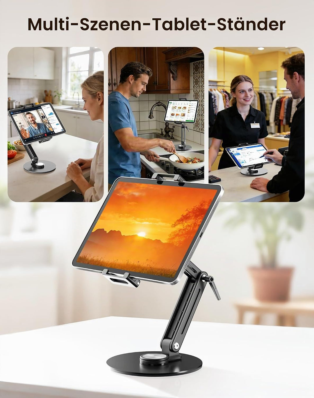 Portable Monitor Stand Tablet Halterung - Robuster Aluminium Ständer, 360° Drehbare Basis, 2 kg Trag