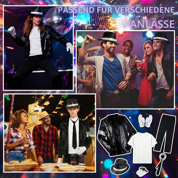 Erwachsenenkostüm King of Pop, 80er Jahre Tänzerin Rocker Star Cosplay Verkleidung Kostüm Zubehör mi