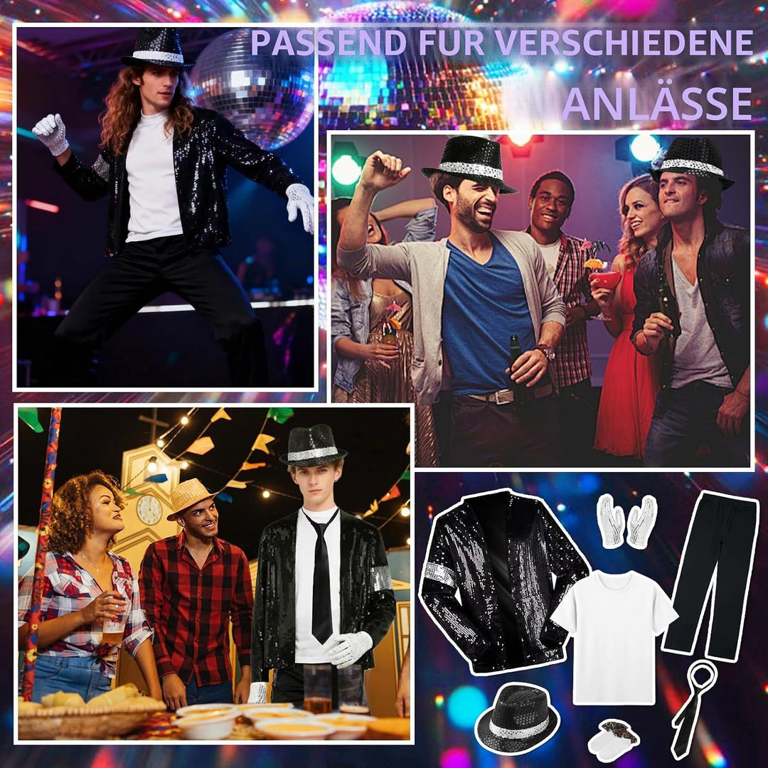 Erwachsenenkostüm King of Pop, 80er Jahre Tänzerin Rocker Star Cosplay Verkleidung Kostüm Zubehör mi