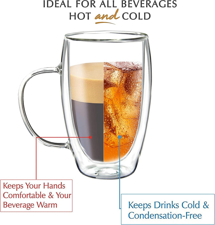 Youngever 2er Set 500ML Kaffee Gläser, Kaffeetassen aus Glas, Doppelwandige Kaffeetassen, Double gla