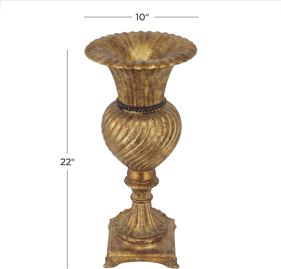Deco 79 Vase aus Polystein, geschnitzt, 25,4 x 25,4 x 55,9 cm, goldfarben 10" x 10" x 22" Gold, 10"