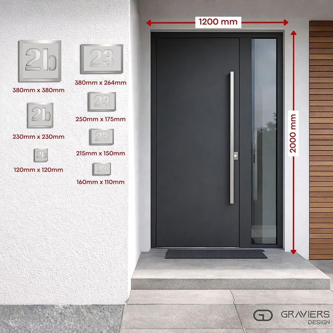 Graviers Design Hausnummer aus V2A Edelstahl 250x175mm - Weiss - Wetterfest Rostfrei Individuell anp