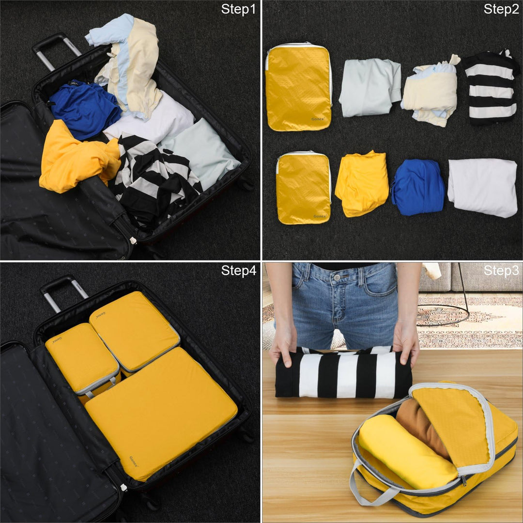 Compression Packing Cubes 3/4er Set, Gonex Kleidertaschen 4-teilig Verpackungswürfel, Kleidertaschen