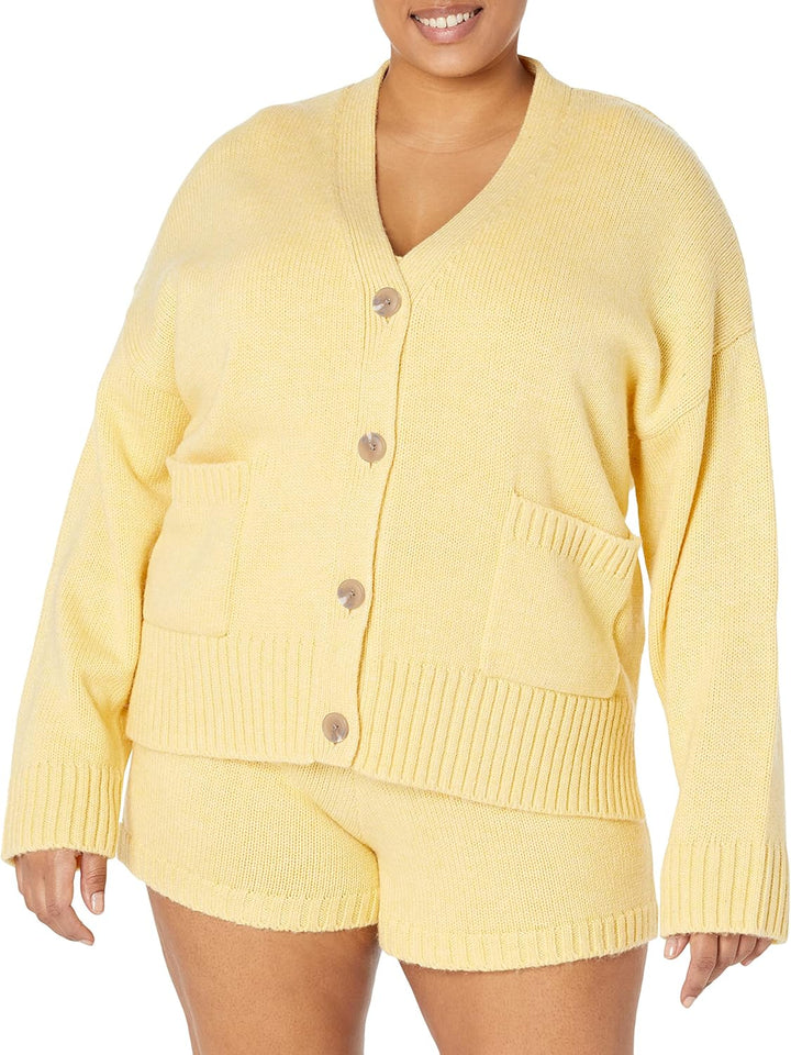 The Drop Cardigan Brigitte für Damen, grosse Knöpfe, Taschen vorn, gerippt, M Butter