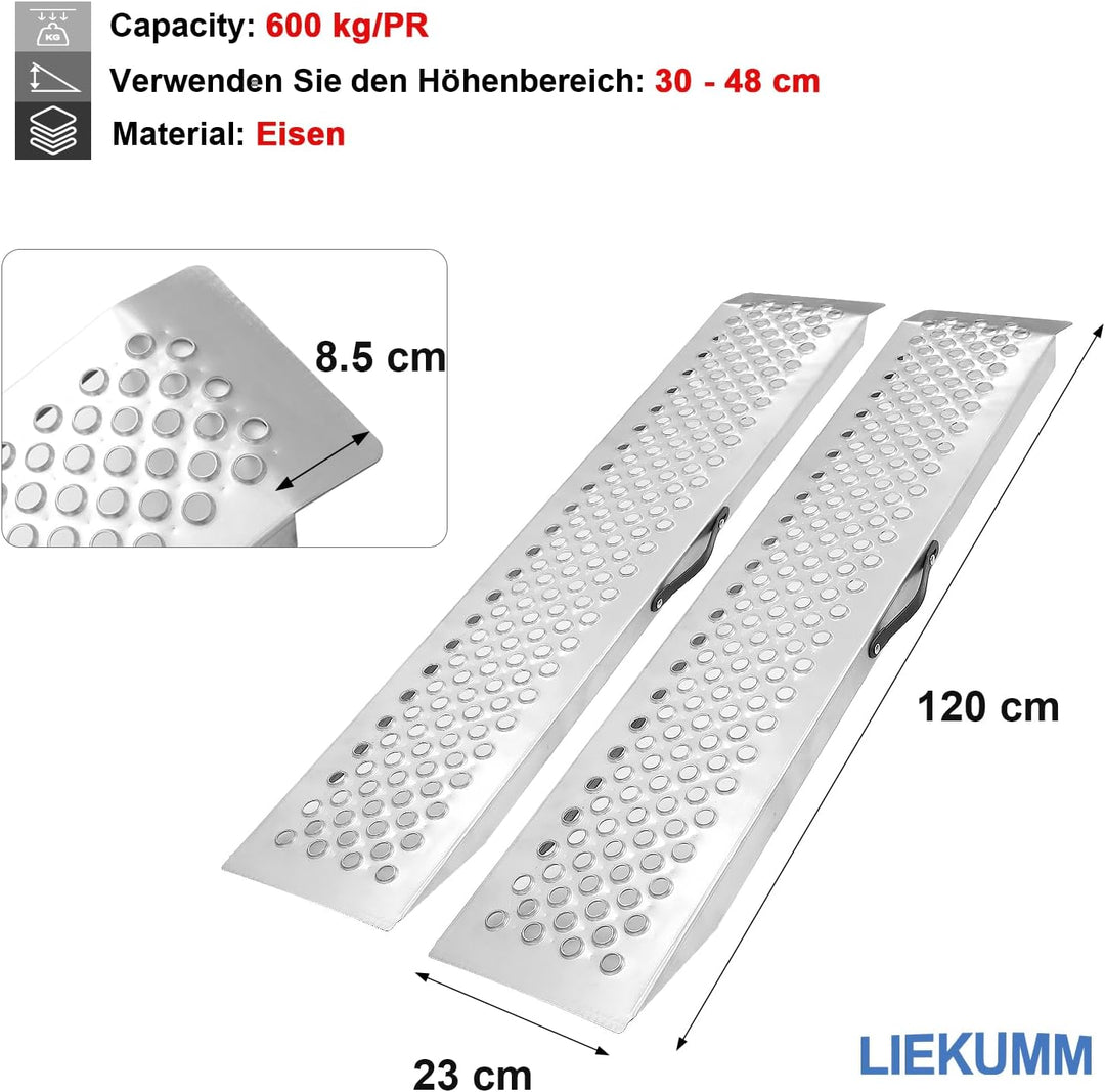 LIEKUMM 2X Auffahrrampe, Laderampe mit Stanze, 600kg/Paar Kapazität für Motorrad, ATV, LKW, Quad, Ra