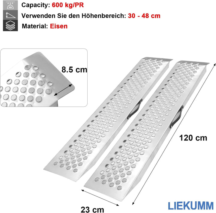 LIEKUMM 2X Auffahrrampe, Laderampe mit Stanze, 600kg/Paar Kapazität für Motorrad, ATV, LKW, Quad, Ra