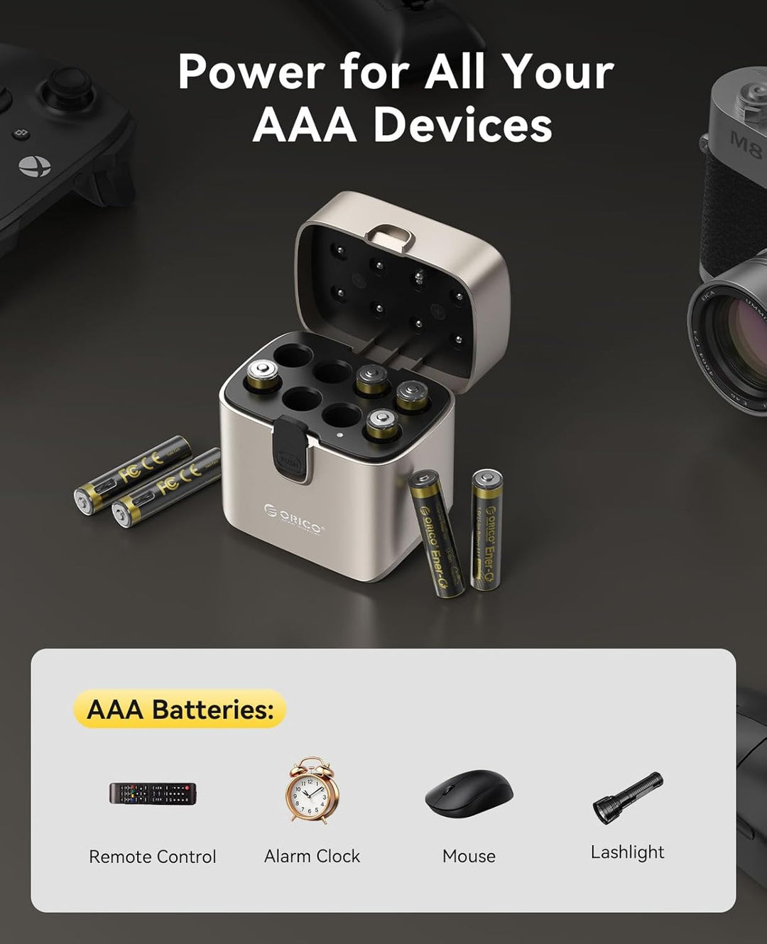 ORICO Ladegerät für AAA Lithium Akkus mit 8X 1,5V wiederaufladbare Batterien (500mWh pro Akku), 2h S