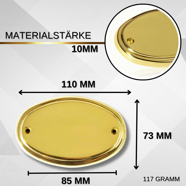 Edel Design Ovales grosses Messing Schild - Türschild - Länge 11,1 cm, Breite 7,3 cm, Höhe 0,5 cm mi