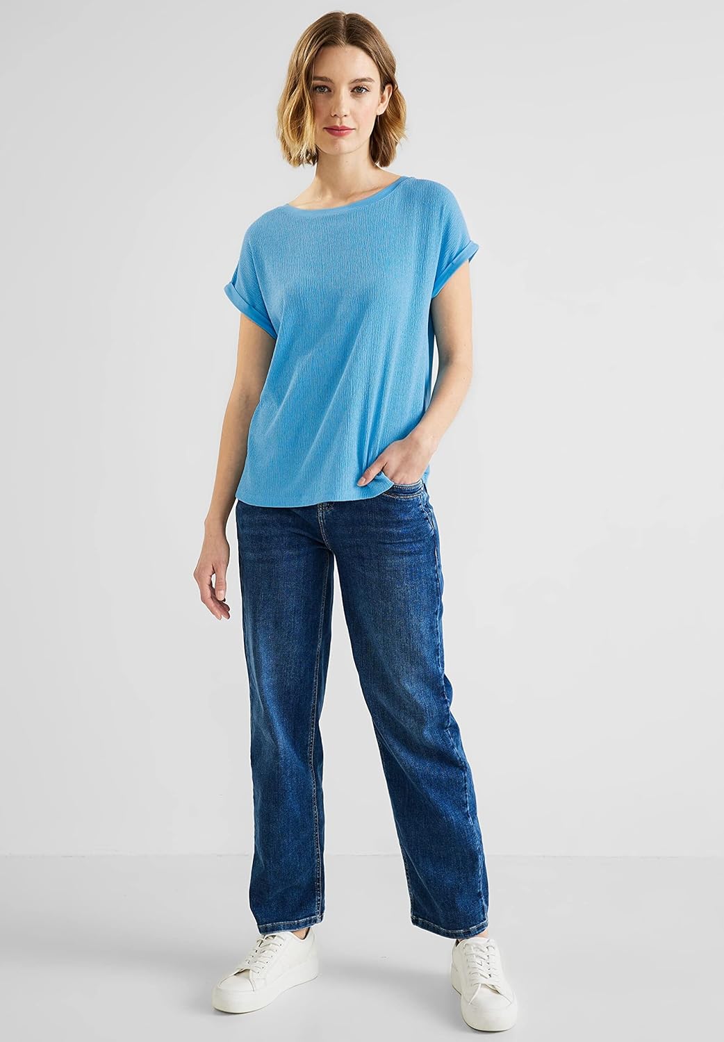 Damen Strukturmix T-Shirt 38 Splash Blue, 38 Splash Blue