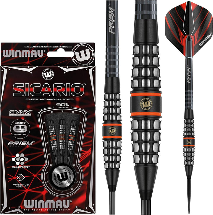 WINMAU Sicario 25g Profi Wolfram Steeltip Dartpfeile Set mit Flights und Schäfte