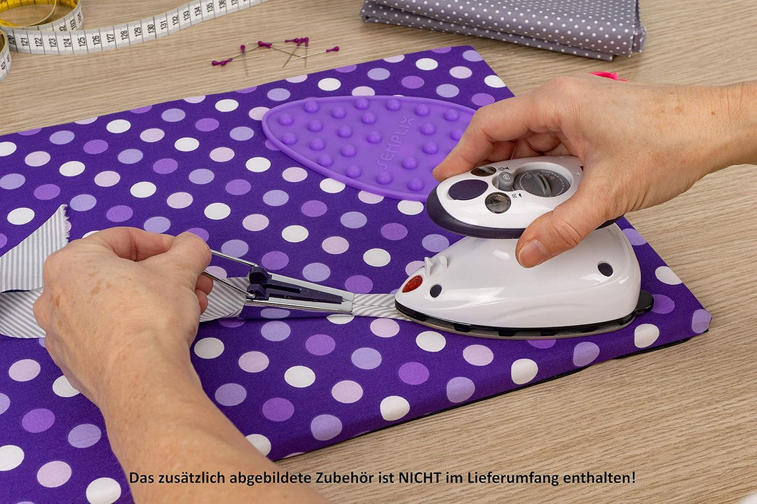 Prym Mini Dampf Bügeleisen Mit SEMPLIX Silikon Ablage (lila) Im Set, Kleines Leichtes Dampf Bügeleis