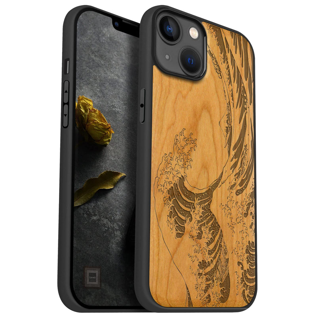 Carveit Handyhülle für iPhone 14 Plus Cover Kompatibel mit Magsafe [Holz und TPU Silikon Hybrid hüll