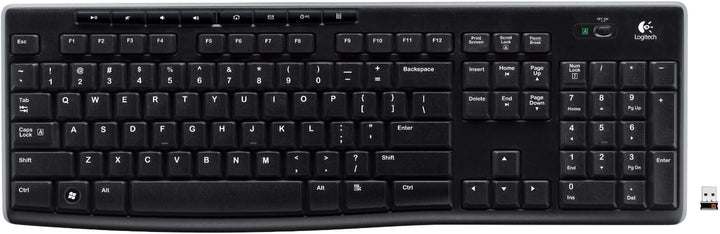 Logitech K270 Kabellose Tastatur, 2.4 GHz Verbindung via Unifying USB-Empfänger, 8 Multimedia- und S