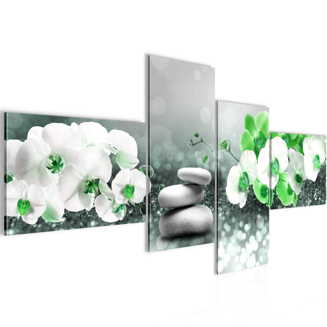 Runa Art Bild Modern Blumen Orchidee - Made in Germany - Wandbilder Spa Grau Türkis 4 Teilig 035542b
