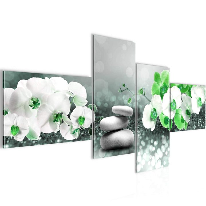 Runa Art Bild Modern Blumen Orchidee - Made in Germany - Wandbilder Spa Grau Türkis 4 Teilig 035542b