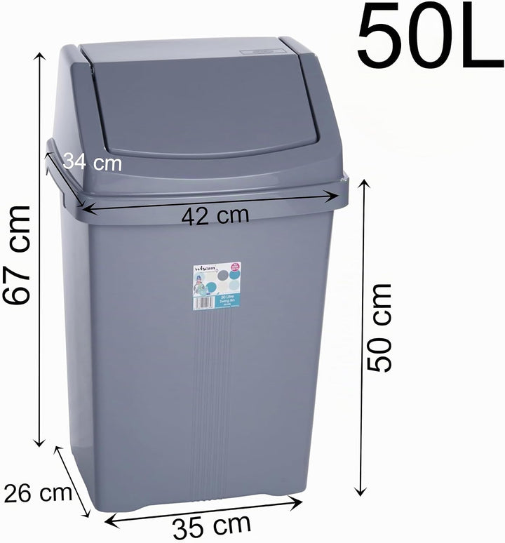 Mülleimer Schwingdeckel 50L eckig Grau Schwingdeckeleimer Kunststoff Bad Grau 50 Liter, Grau 50 Lite