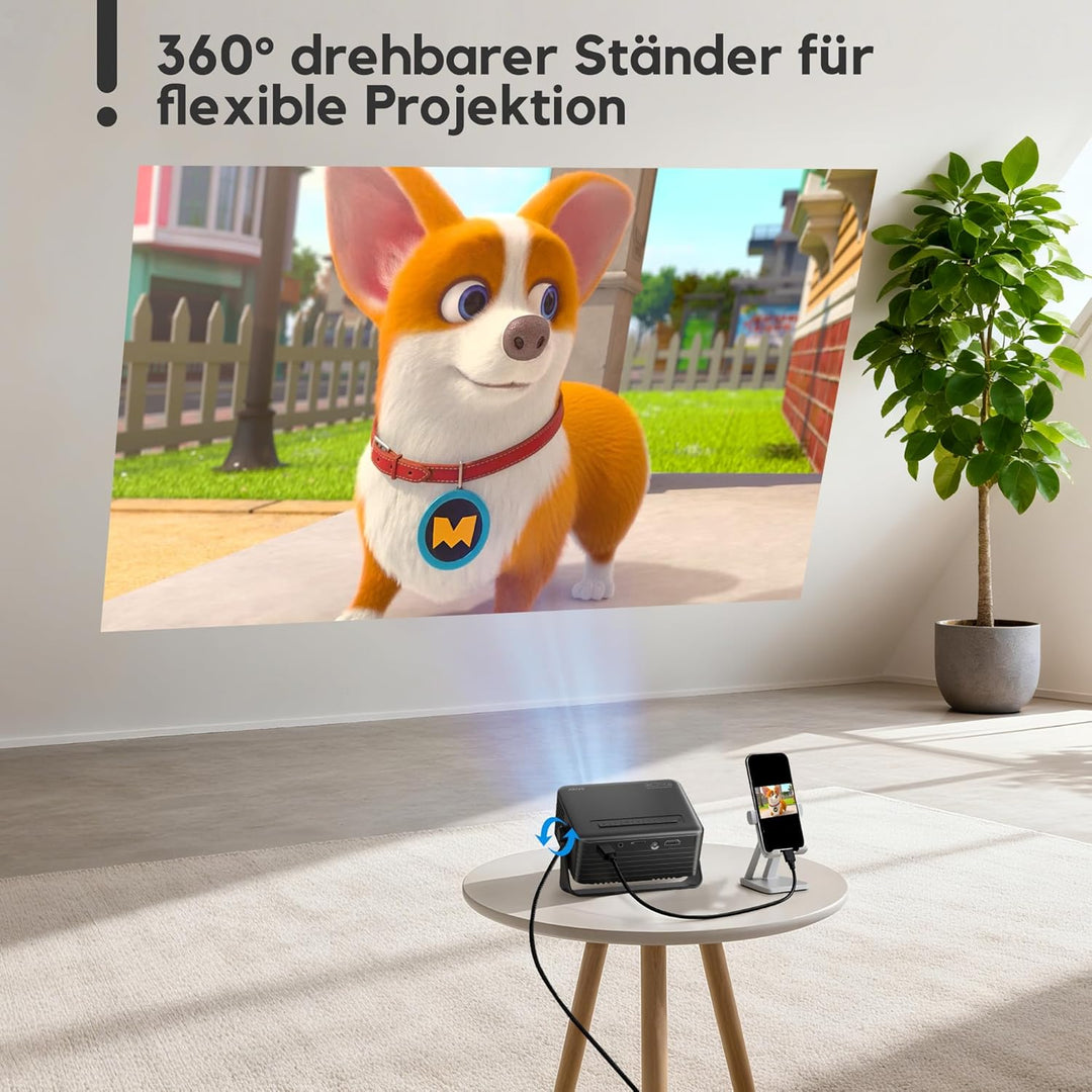 [Auto Keystone & 2026 Upgraded] AKIYO O1 Beamer Klein 1080P Unterstützt 360° Drehbar, 16000L Projekt