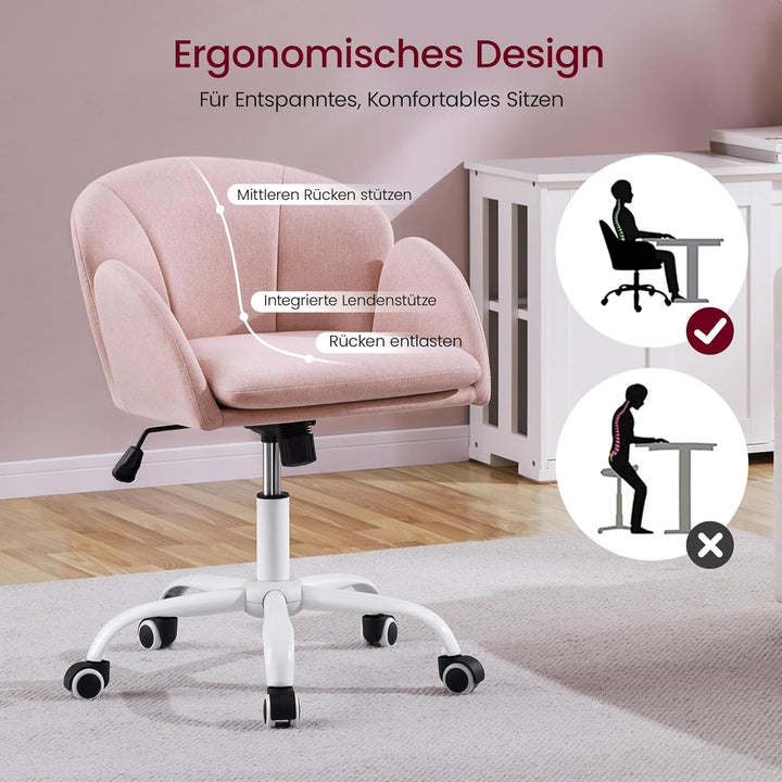 Yaheetech Homeoffice Stuhl Schminkstuhl Schreibtischstuhl höhenverstellbar Drehstuhl bis 136 kg Bela